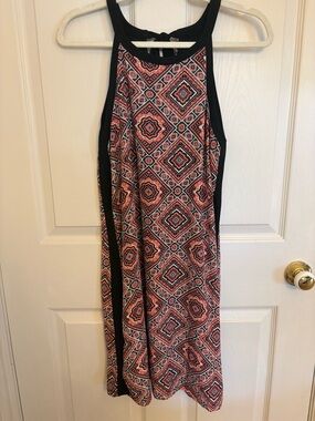 Maurices Black Trim Coral Patterned Halter Dress